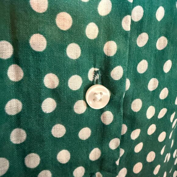 Trovata Green Polka Dot Shirt Blouse Ruffled Short Sleeve Size M Anthro Cottage - Picture 4 of 9